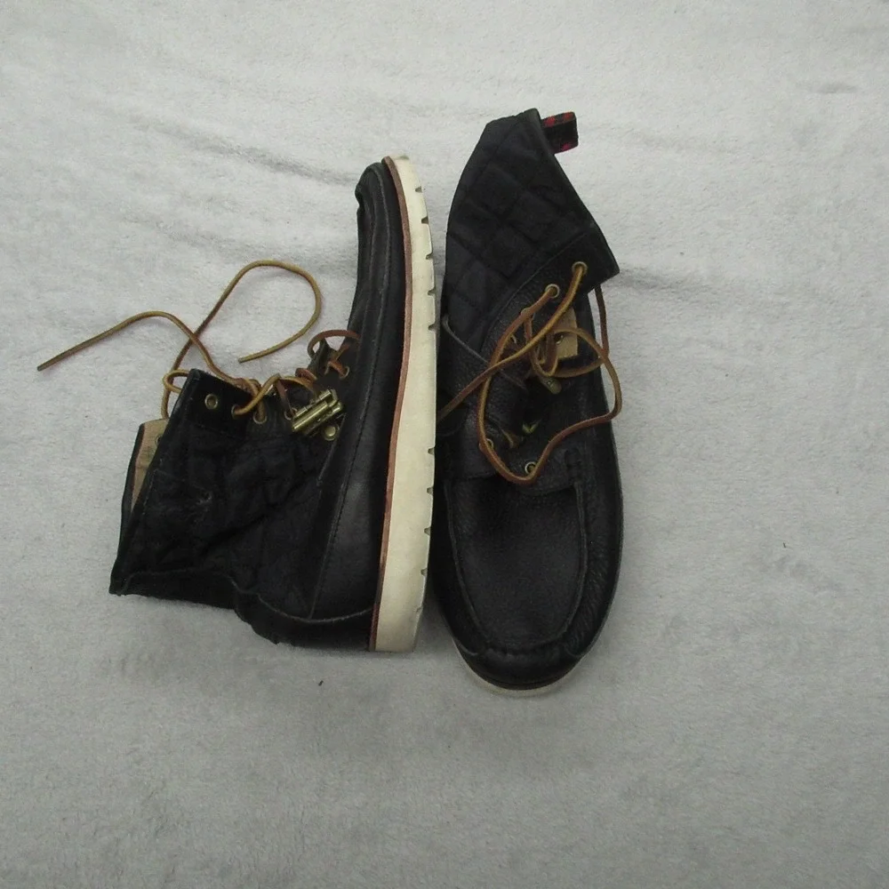 Polo Ralph Lauren Mens 12D Boots‎ Black Leather Quilted Moc Toe Saddle Worth III